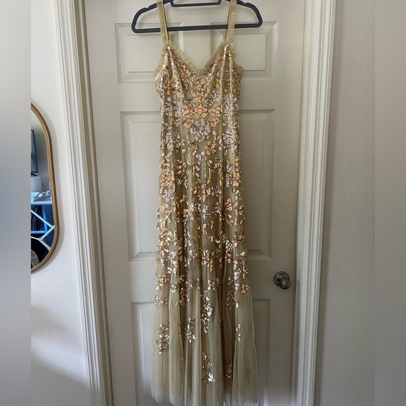 NEEDLE & THREAD Valentina Yellow Tulle Lace Sequin Ruffle Gown Maxi Dress 4 - Picture 10 of 12